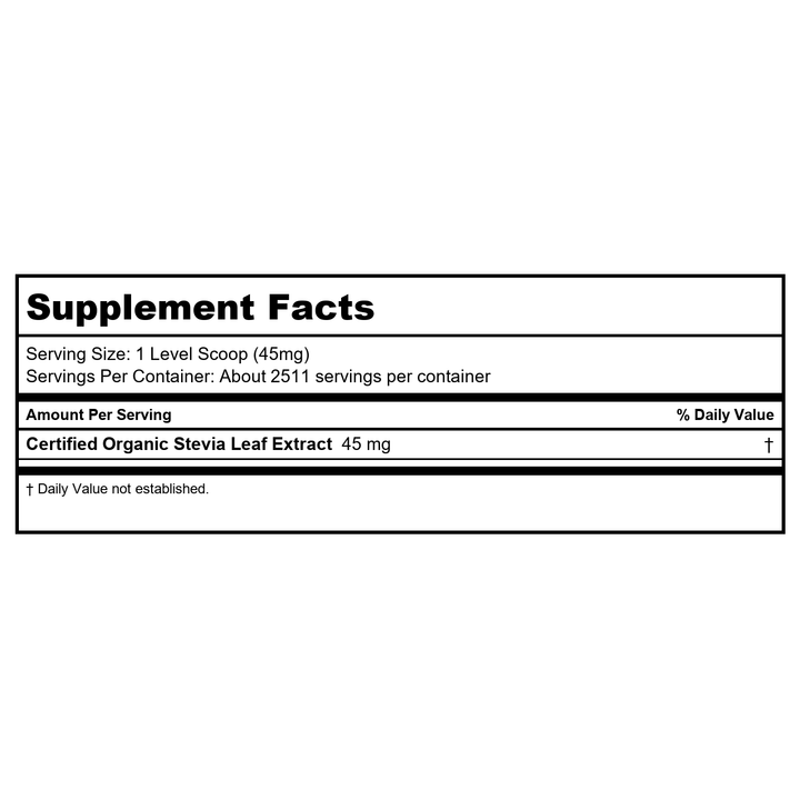 Now Foods BetterStevia Organic Extract Powder - 4 oz. 2 Pack - Supplement Facts panel