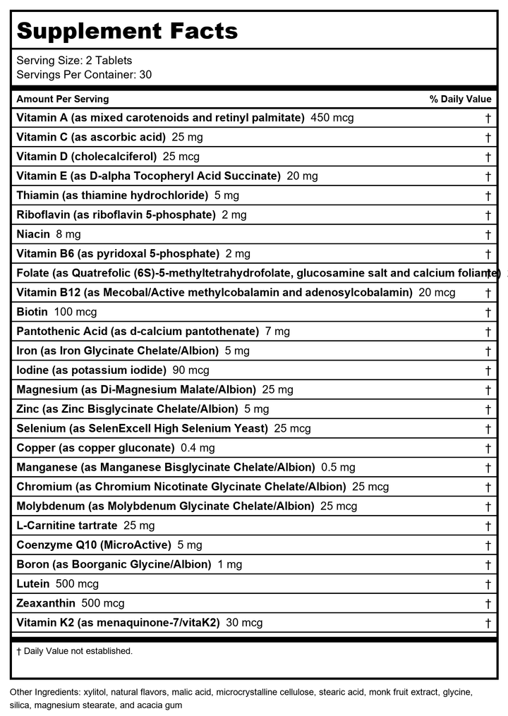 Seeking Health Kids Multivitamin Chewable, Formulated for Children’s Health, with L-5-MTHF L-Methylfolate, B12, Riboflavin, Vitamin A, Vegetarian (60 Chewable Tablets)* - Supplement Facts panel