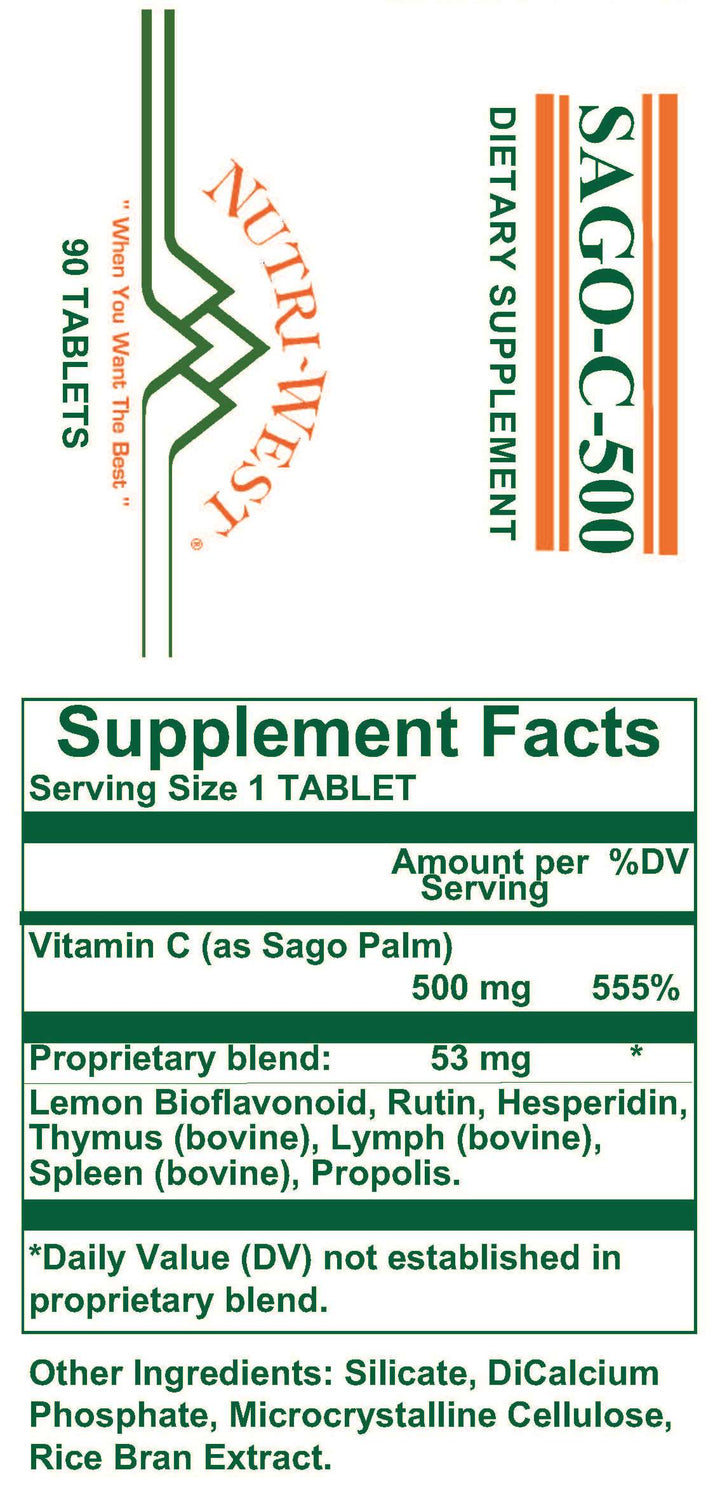 Nutri-West - Sago-C-500 90 Tablets by Nutri-West - Supplement Facts panel