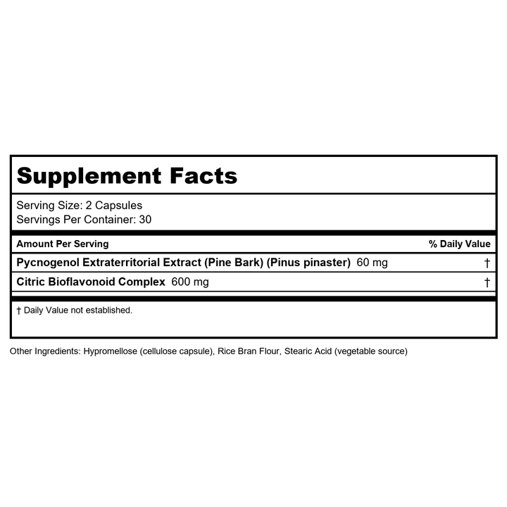 Pycnogenol 30 mg 60 Capsules (Pack of 2) - Supplement Facts panel