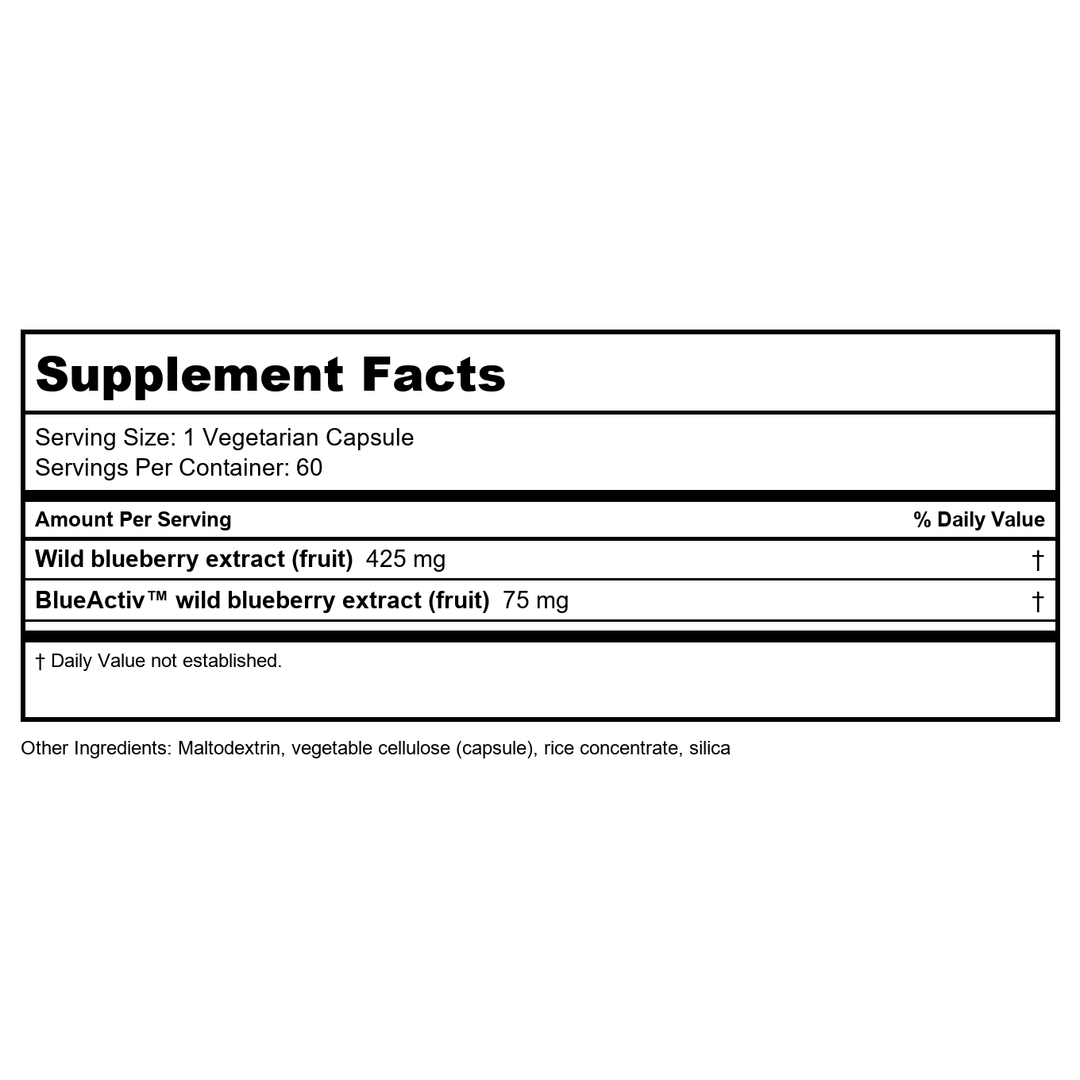 Life Extension Blueberry Extract, 60 Vegetarian Capsules (Pack of 2) - Supplement Facts panel