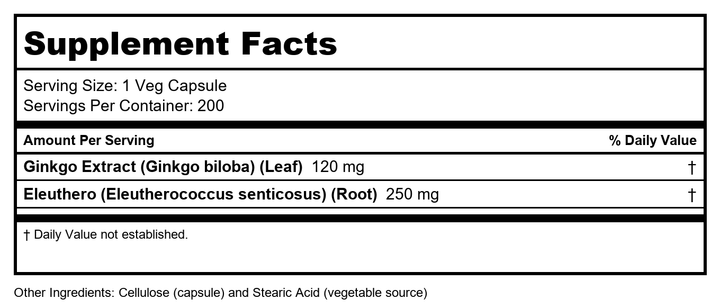 Ginkgo Biloba 120mg 200 VegiCaps (Pack of 2) - Supplement Facts panel