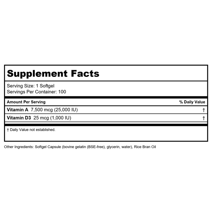 NOW Foods Ultra A &amp; D3, 100 Softgels (Pack of 3) - Supplement Facts panel