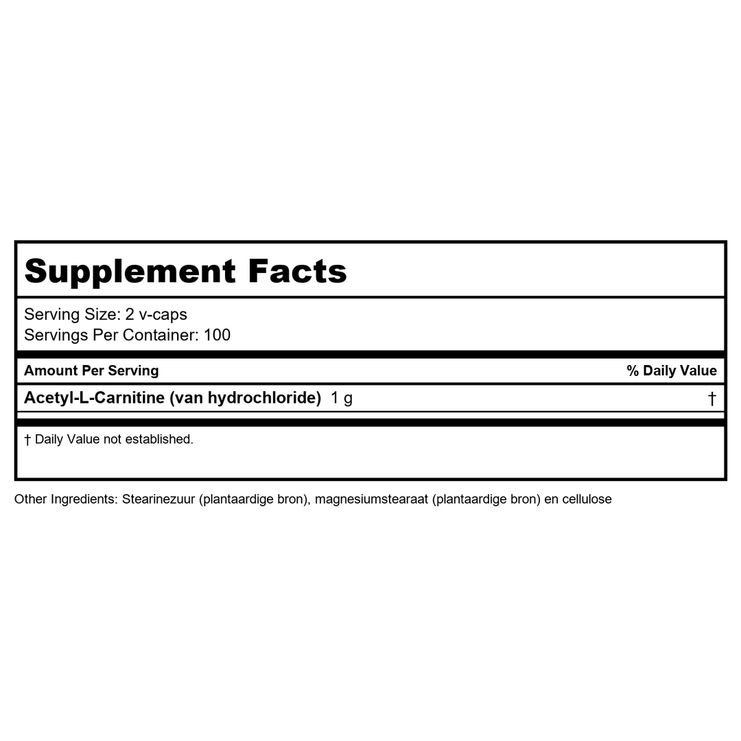 NOW Foods Acetyl L-Carnitine 500mg, 200 Veg caps (Pack of 3) - Supplement Facts panel
