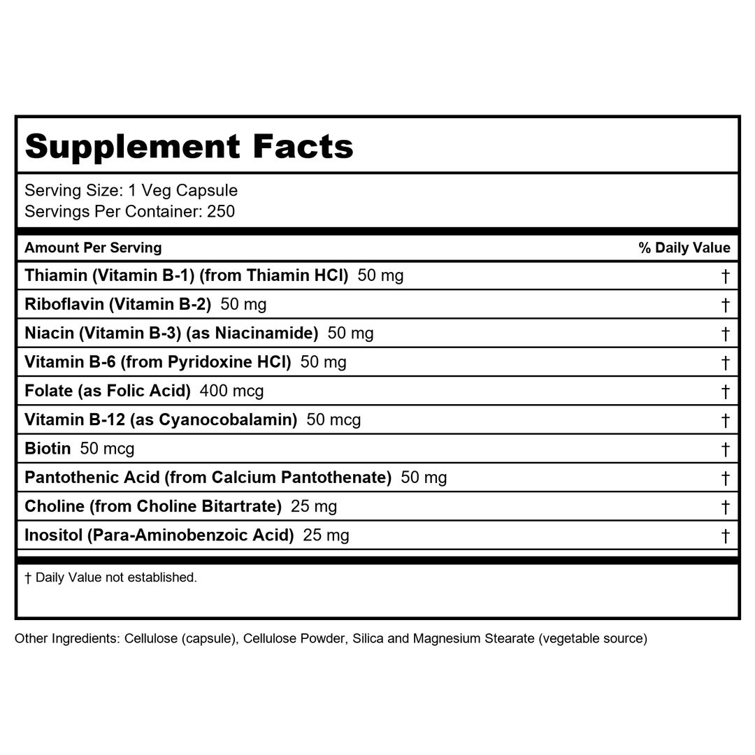 NOW Foods, B-50, 250 Veg Capsules (Pack of 2) - Supplement Facts panel