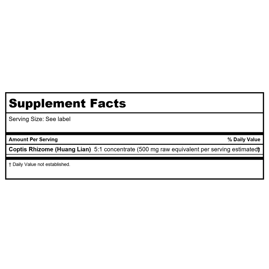 Huang Lian - Coptis Rhizome, 100 Grams - Supplement Facts panel