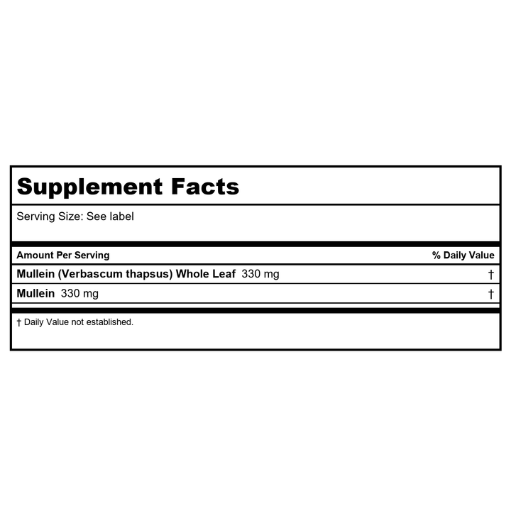 Solaray Mullein 330 mg 100 Vcaps - Supplement Facts panel