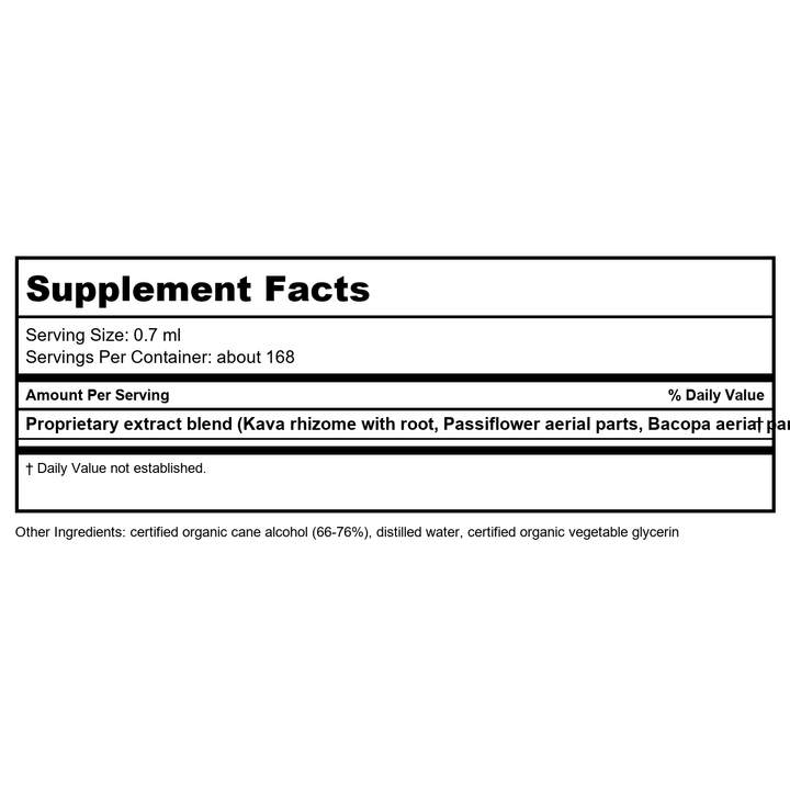 Herb Pharm Mind Soother: Holy Basil: Liquid Kava Supplement to Support Calm &amp; Relaxation, Stabilizing Support for Nervous System, Made with Noble Kava &amp; Lavender Flower, Vegan, Gluten-Free, 4 oz* - Supplement Facts panel