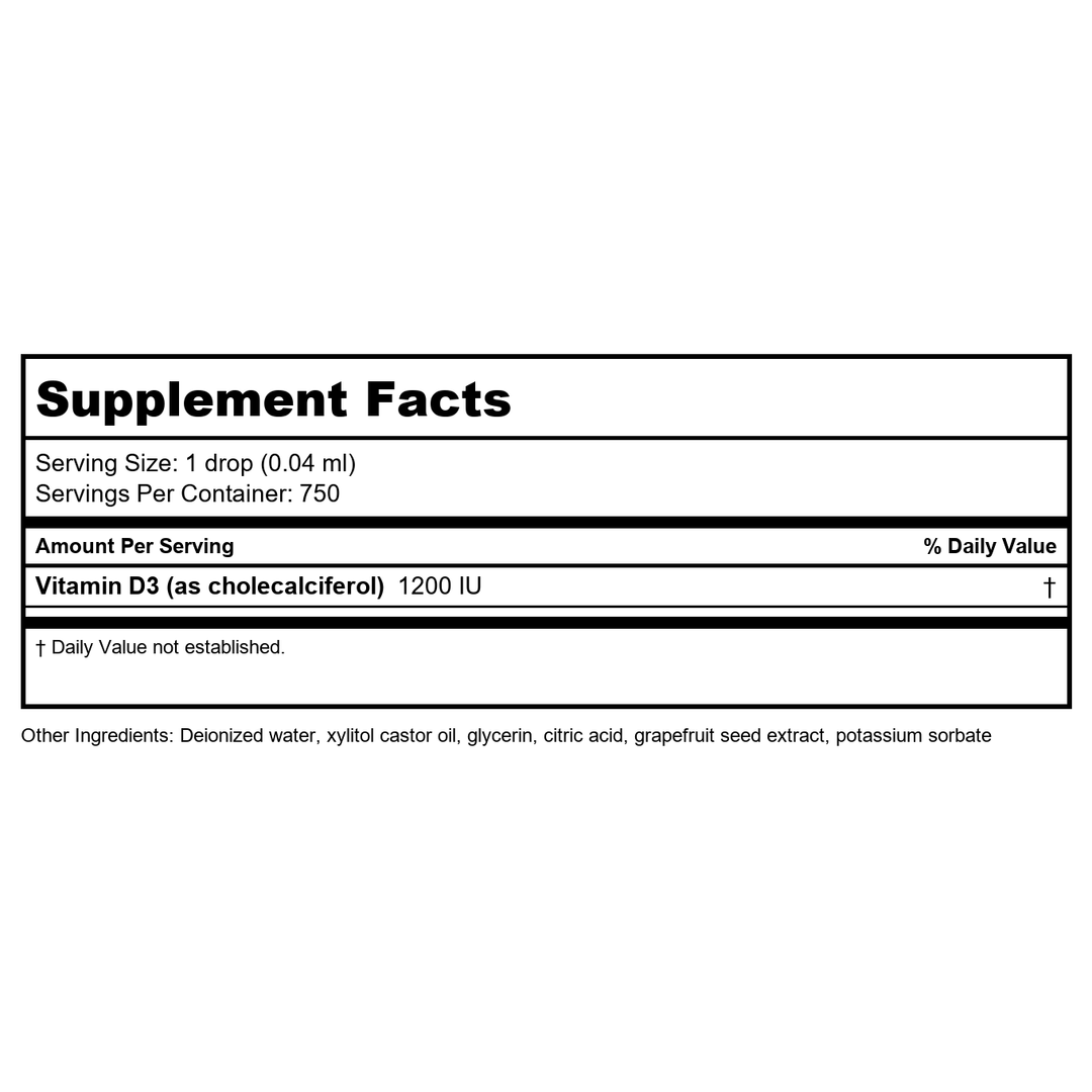 Numedica Micellized D3 1200 Higher Potency 1 Ounces - Supplement Facts panel