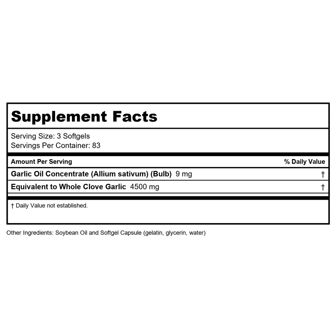 NOW Foods, Garlic Oil 1500mg, 250 SGELS (Pack of 4) - Supplement Facts panel