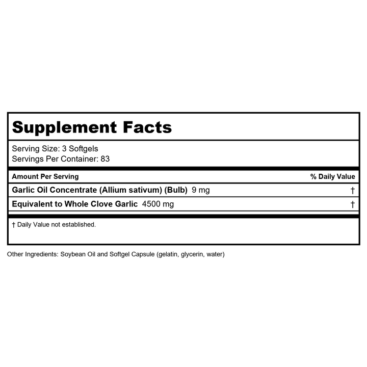 NOW Foods, Garlic Oil 1500mg, 250 SGELS (Pack of 4) - Supplement Facts panel
