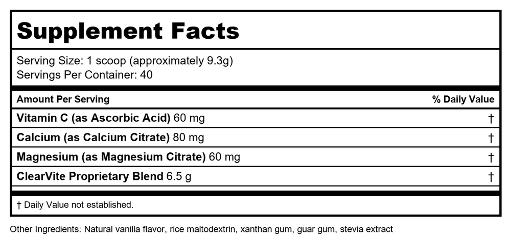 Apex Energetics ClearVite-GL Natural Vanilla Flavor (K118) - Supplement Facts panel