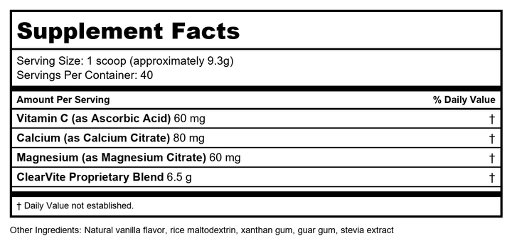 Apex Energetics ClearVite-GL Natural Vanilla Flavor (K118) - Supplement Facts panel