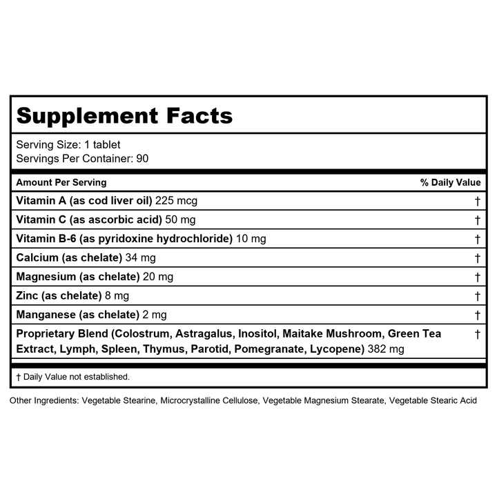 Nutri-West - TOTAL MULTIMUNE - 90 Tablets - Supplement Facts panel