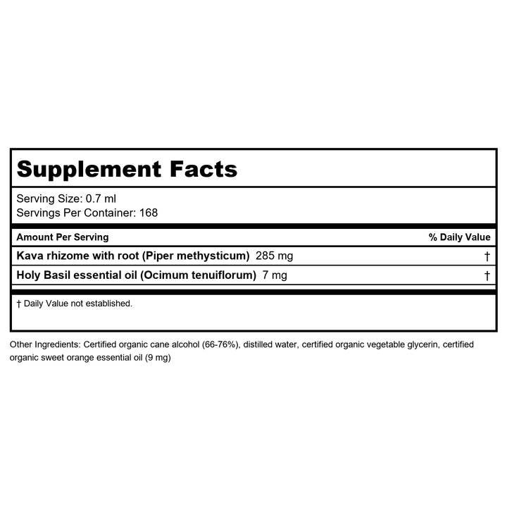 Herb Pharm Anxiety Soother Liquid Herbal Formula with Kava Extract and Holy Basil Essential Oil for Mild and Occasional Anxiety Support* - 4 Ounce - Supplement Facts panel
