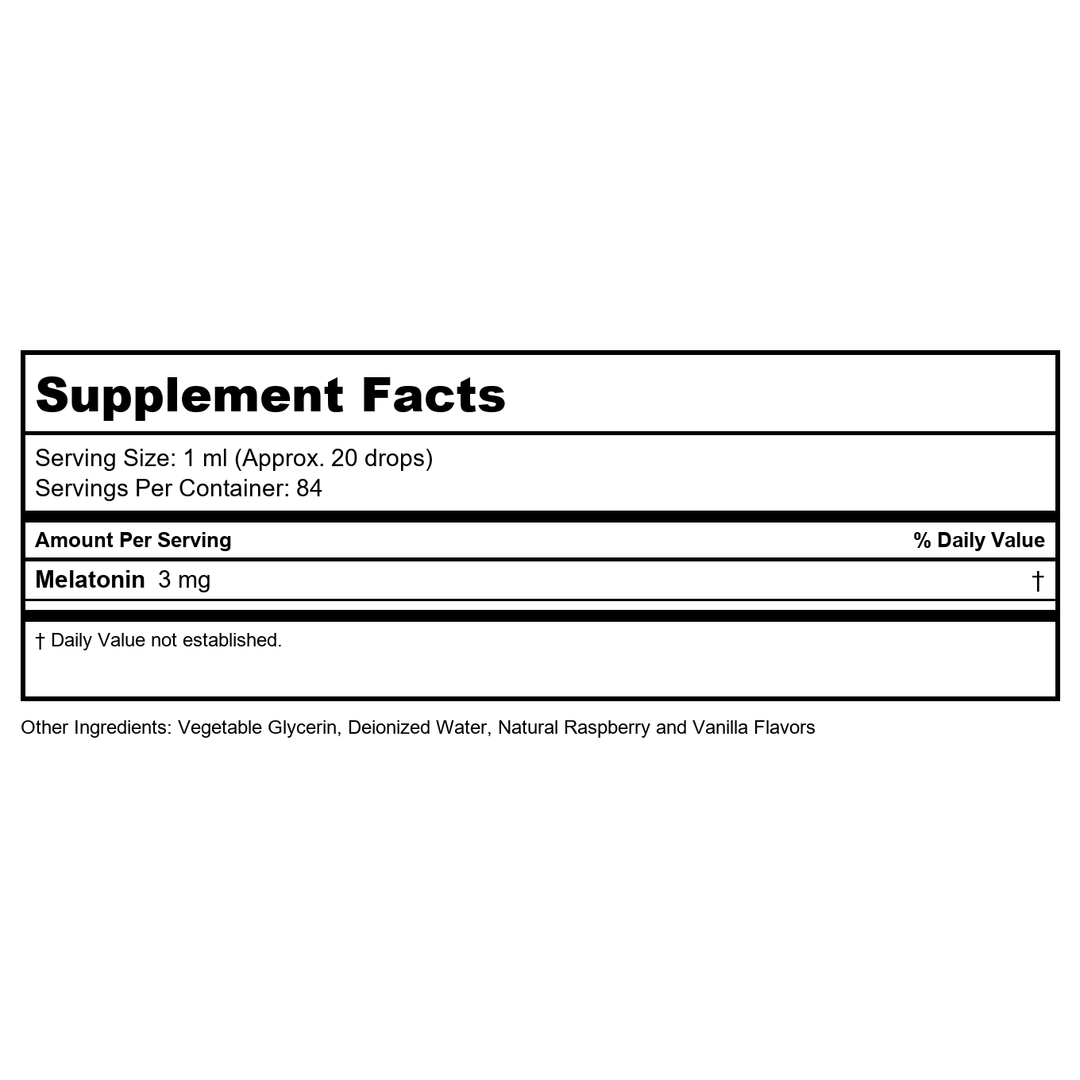 KAL Melatonin 3mg DropIns, Fast Acting Sleep Aid, Melatonin Drops for Calming Relaxation and Healthy Sleep Cycle Support, Natural Raspberry Flavor, 60 Day Guarantee, Approx. 88 Servings, 3 fl oz - Supplement Facts panel