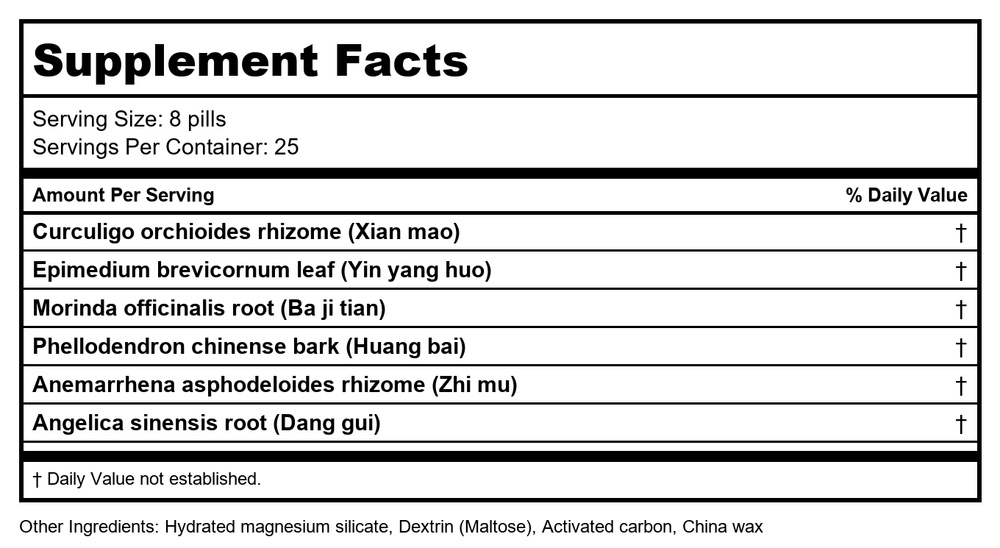 Plum Flower Two Immortals Teapills - Er Xian Tang Wan by MayWay - Supplement Facts panel