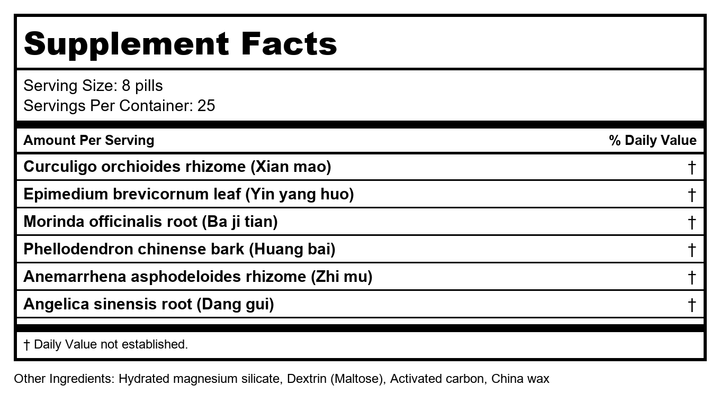 Plum Flower Two Immortals Teapills - Er Xian Tang Wan by MayWay - Supplement Facts panel