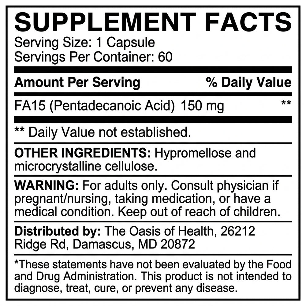 fatty15 Advanced Formula Extra Strength 150mg Supplement Facts ingredients label