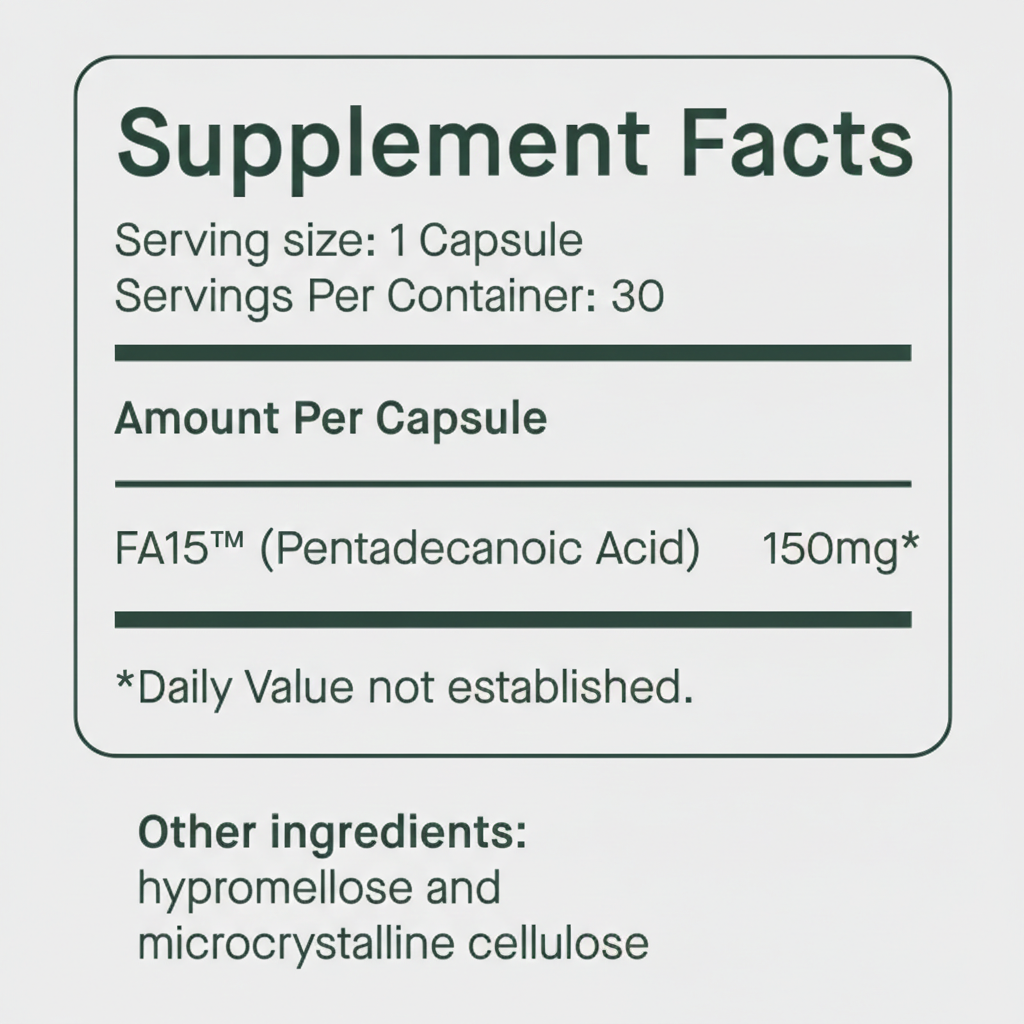 fatty15 Advanced Formula Extra Strength 150mg 60 Tabs/Capsules - Supplement Facts panel