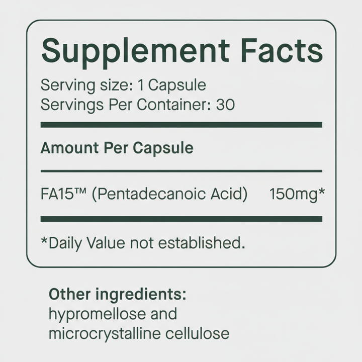 fatty15 Advanced Formula Extra Strength 150mg 60 Tabs/Capsules - Supplement Facts panel
