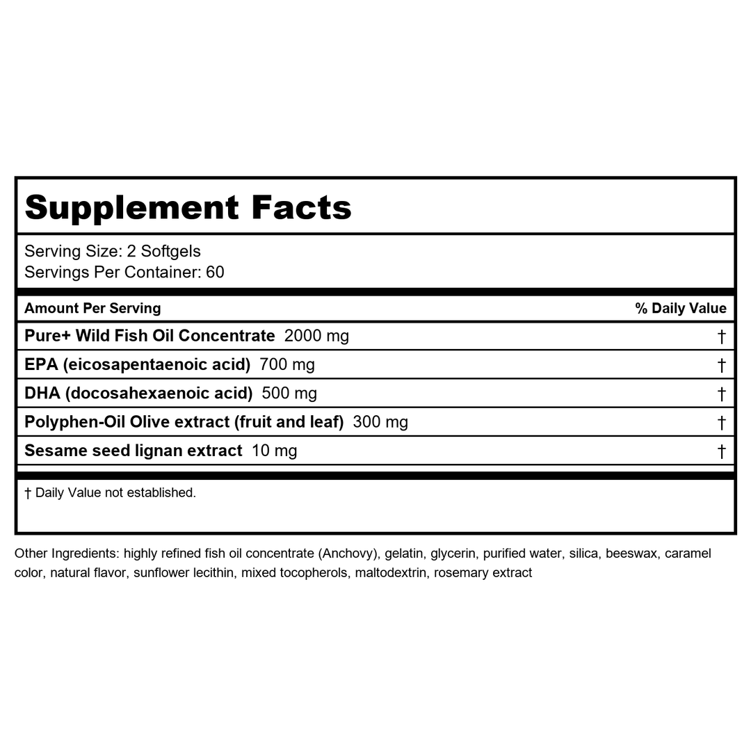 Life Extension Super Omega-3 EPA/DHA Fish Oil, Sesame Lignans &amp; Olive Extract – Cognitive Health, Cholesterol Health Support, Gluten-Free, Non-GMO, 120 Softgels - Supplement Facts panel