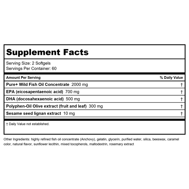 Life Extension Super Omega-3 EPA/DHA Fish Oil, Sesame Lignans &amp; Olive Extract – Cognitive Health, Cholesterol Health Support, Gluten-Free, Non-GMO, 120 Softgels - Supplement Facts panel