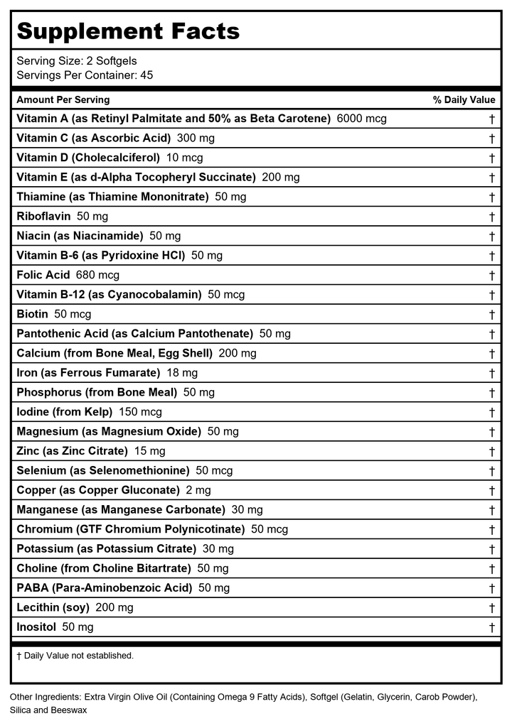 SOLARAY Provide Multivitamin | Two Daily | 90 CT - Supplement Facts panel