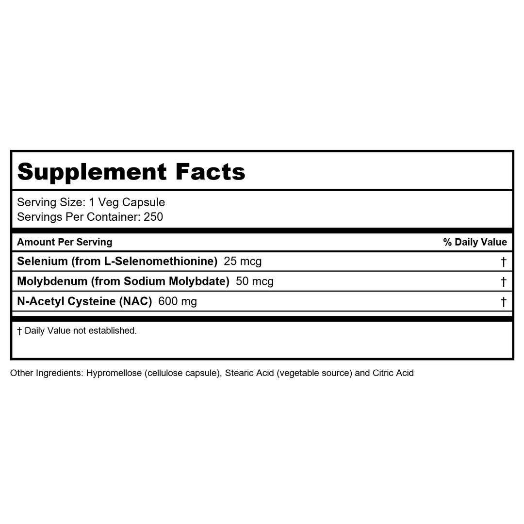 NOW Foods, NAC 600mg with Selenium, 250 Capsules (Pack of 2) - Supplement Facts panel
