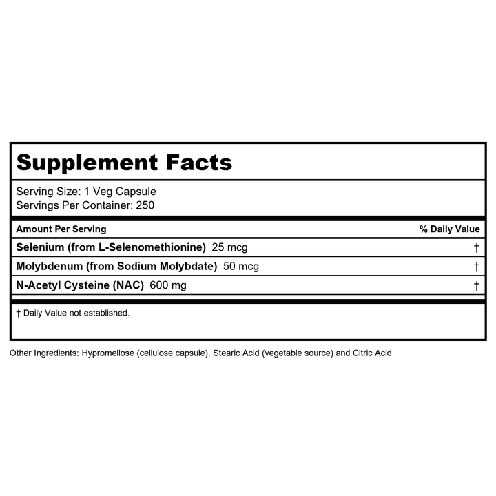 NOW Foods, NAC 600mg with Selenium, 250 Capsules (Pack of 2) - Supplement Facts panel