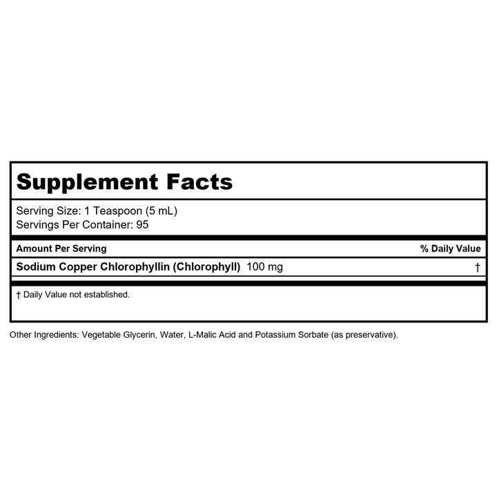 Now Foods Supplements, Unflavored Chlorophyll Liquid, 100 mg per Teaspoon, 16 fl. oz. - Supplement Facts panel