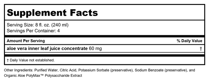 Organic Aloe Vera Juice 6 pack - Supplement Facts panel