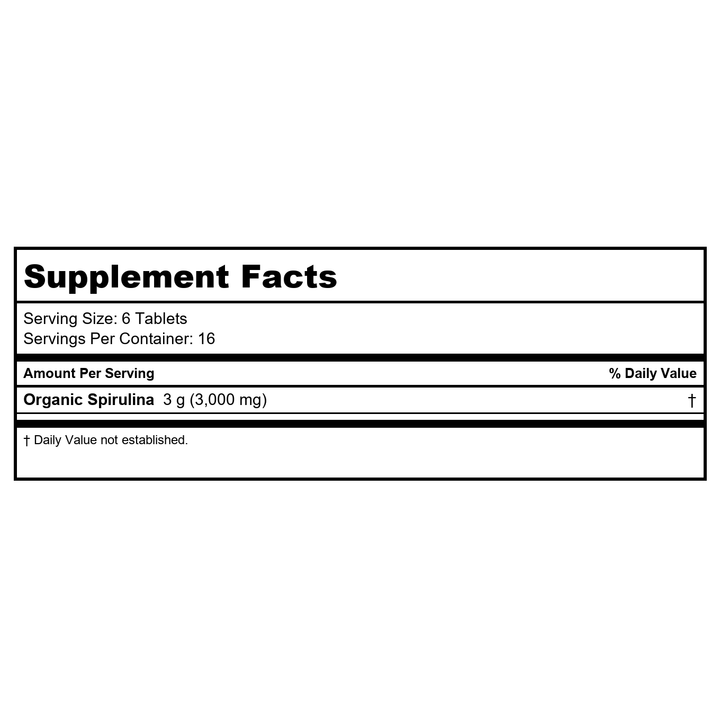 NOW Foods Spirulina, 500 mg, 100 Tabs (Pack of 3) - Supplement Facts panel