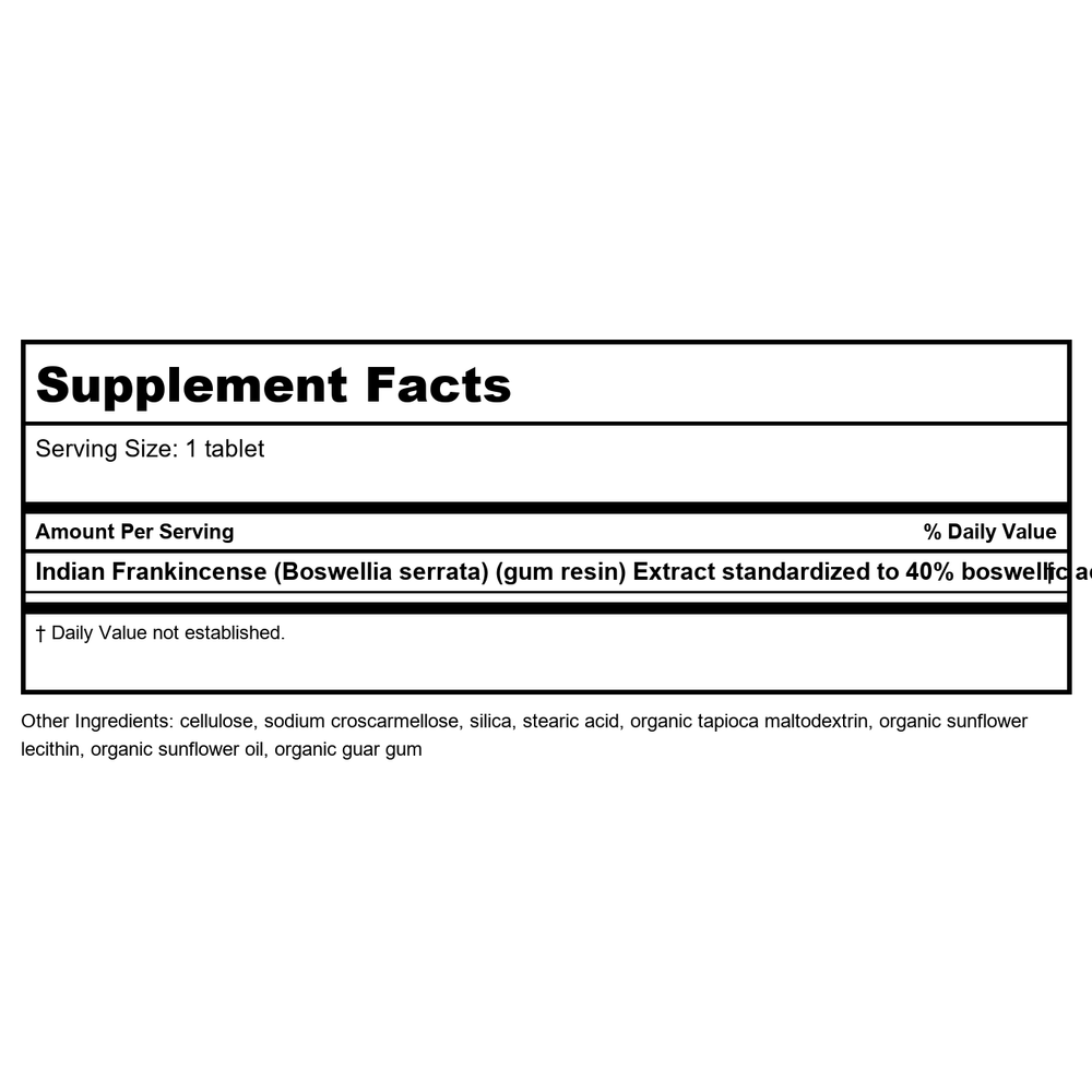 Nature's Way Boswellia Extract 60 Tablets - Supplement Facts panel