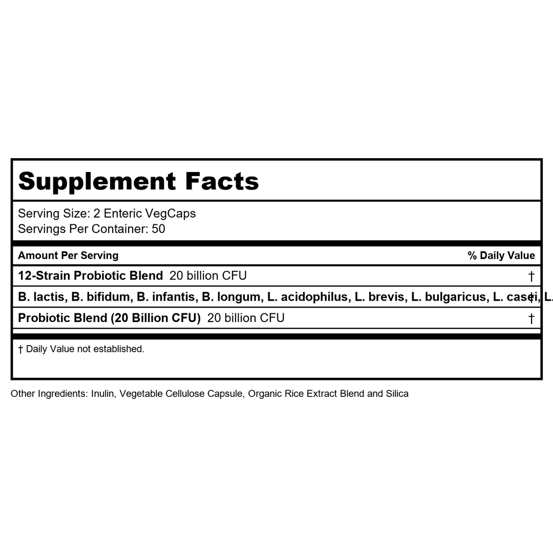 Solaray Multidophilus 12 Strain Probiotic 20 Billion CFU, Probiotics for Digestive Health for Women and Men, Daily Gut Health Support Complex with Prebiotic Inulin, No Dairy - 100 VegCaps - Supplement Facts panel