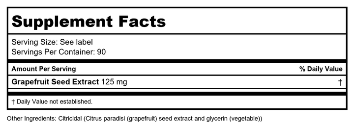 Citricidal Grapefruit Seed Extract, 1 Oz. Liquid Concentrate - Supplement Facts panel