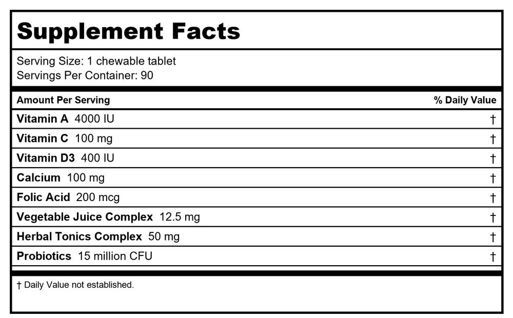 Rainbow Light Kids One Multivitamin - Supplement Facts panel