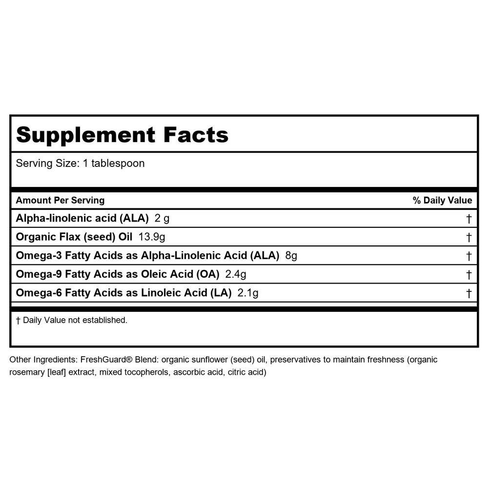Nature's Way Organic Flax Oil, Super Lignan, 16 Ounce - Supplement Facts panel