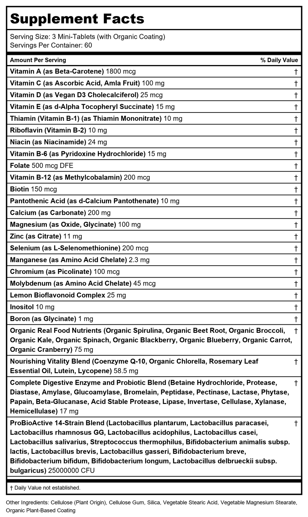 Rainbow Light 50 Plus Mini Tab Age Defense Formula - 180 per Pack - 2 Packs per case. - Supplement Facts panel