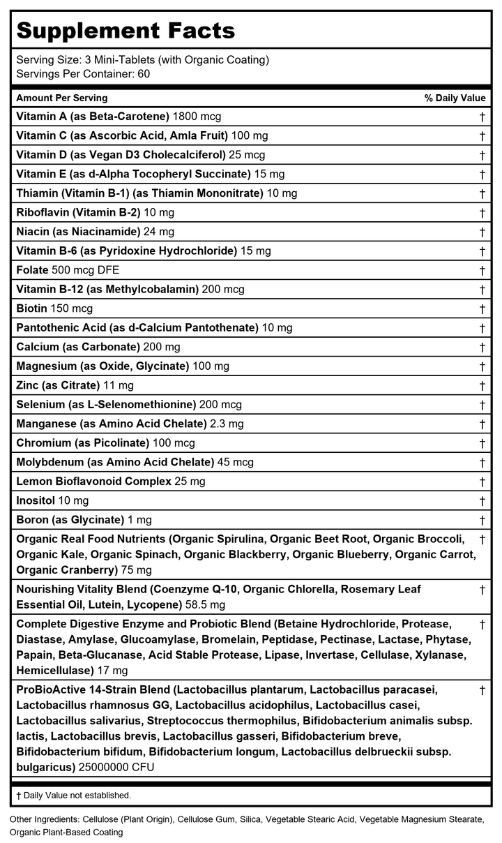 Rainbow Light 50 Plus Mini Tab Age Defense Formula - 180 per Pack - 2 Packs per case. - Supplement Facts panel