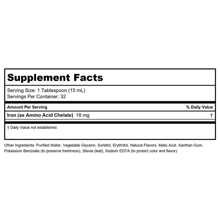 Liquid Iron - Natural Berry Flavor 16 fl Ounce Liquid - Supplement Facts panel