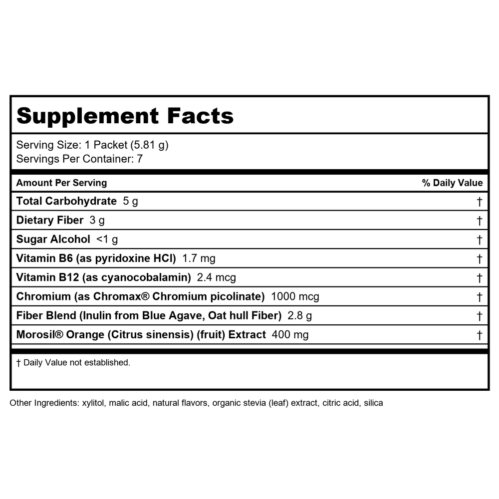 153987 Weight Management Citrus Drink Mix - 7 Packets - Supplement Facts panel