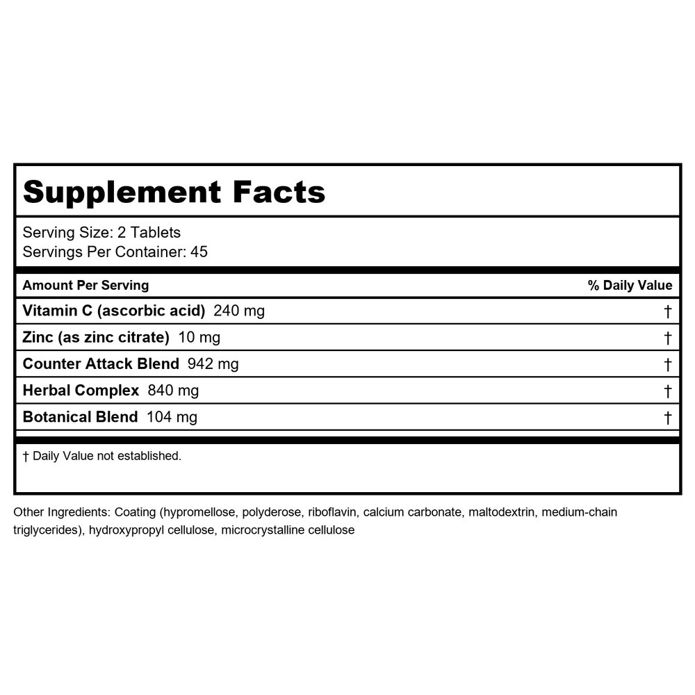 Rainbow Light, Immune Support Counter Attack, 90 Tablets - Supplement Facts panel