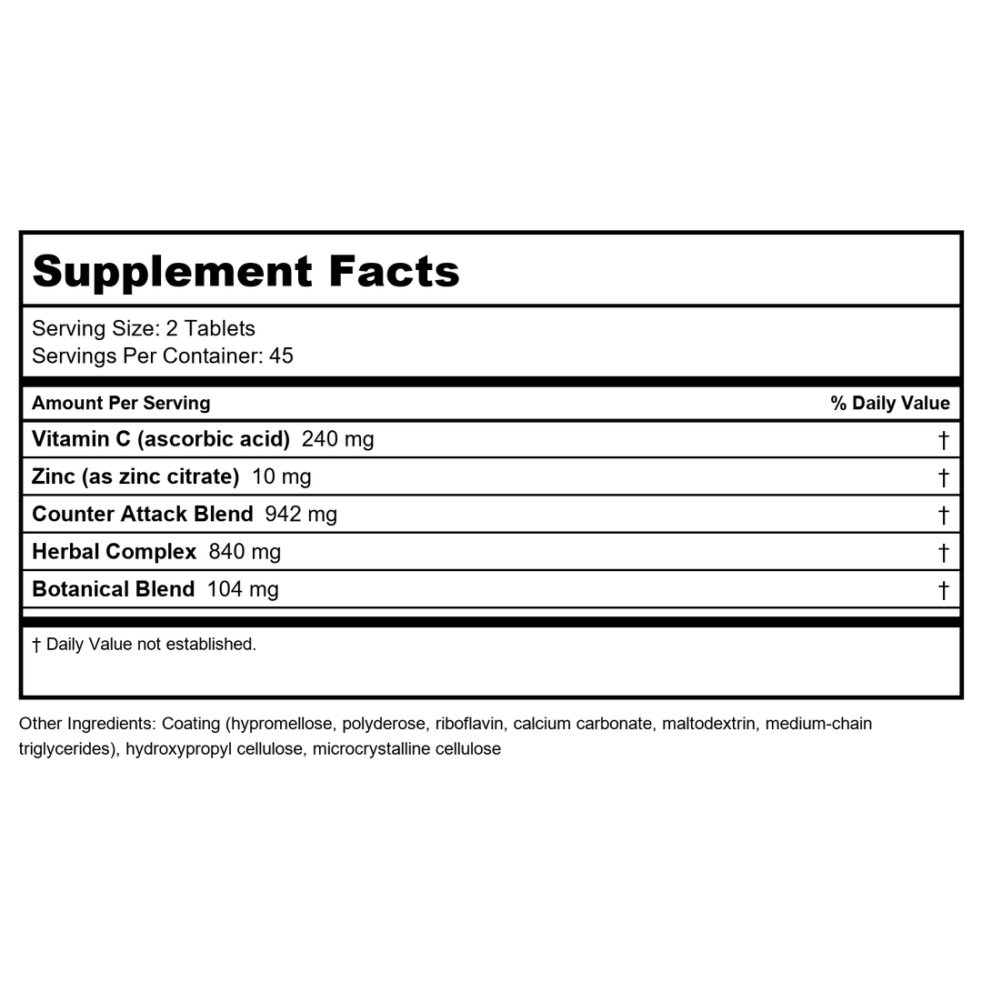 Rainbow Light, Immune Support Counter Attack, 90 Tablets - Supplement Facts panel