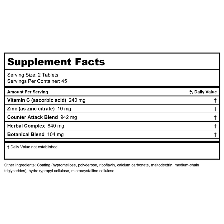 Rainbow Light, Immune Support Counter Attack, 90 Tablets - Supplement Facts panel