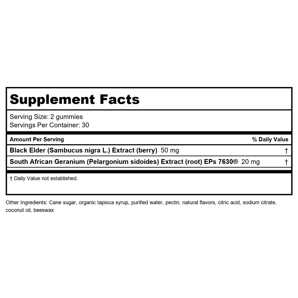 Nature’s Way Sambucus Cold + Flu Relief Elderberry Chewables, for Fever*, Body Aches*, Chills*, Runny Nose*, Congestion, Sore Throat, Pelargonium Sidoides 1X, 20 Berry Flavored Tablets - Supplement Facts panel