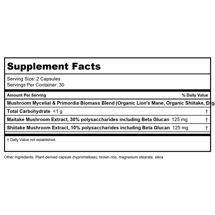 Nature’s Way 5-Mushroom Blend, with Lion’s Mane, Shiitake, Reishi, Maitake, Chaga Mushroom, 60 Vegan Capsules - Supplement Facts panel