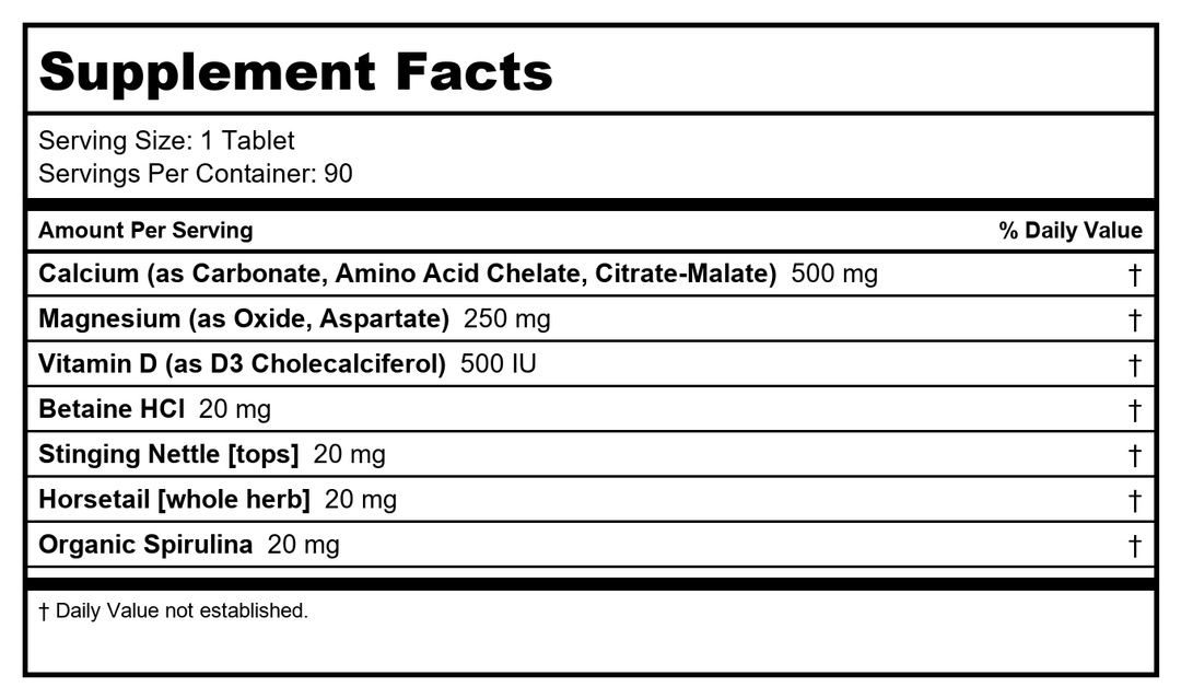 Rainbow Light - Food-Based Calcium 90 tabs - Supplement Facts panel