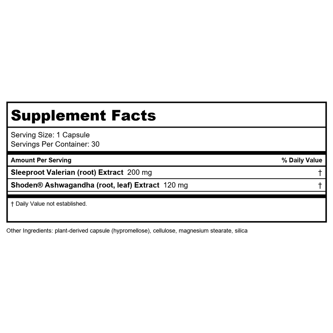 Nature’s Way Rest &amp; Restore, Melatonin-Free Sleep Supplement*, with Ashwagandha, Valerian, Vegan, 30 Capsules - Supplement Facts panel