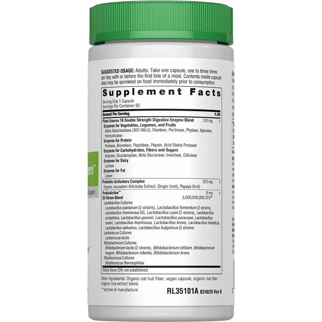 Rainbow Light Advanced Enzyme System Capsules, 90 Count - Supplement Facts panel